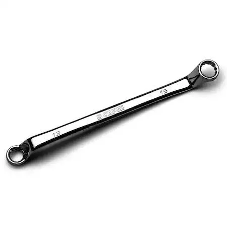 Two chrome wrenches with deep offset box ends sizes 13 and 15 mm