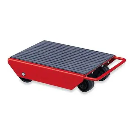 Steel equipment roller with rubber-padded deck and four casters