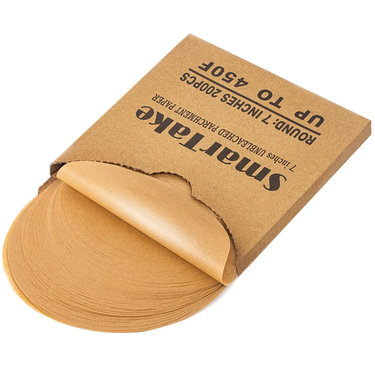 Stack of 200 round unbleached parchment sheets, 7 inches diameter