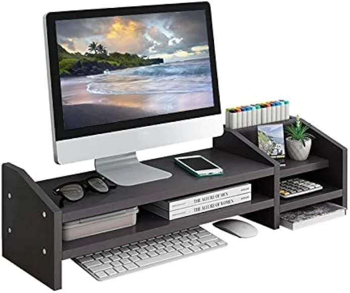 TAURKENAM TAURKENAM 2 Tier Wooden Monitor Stand with Two Layer Storage Rack Black — product photo
