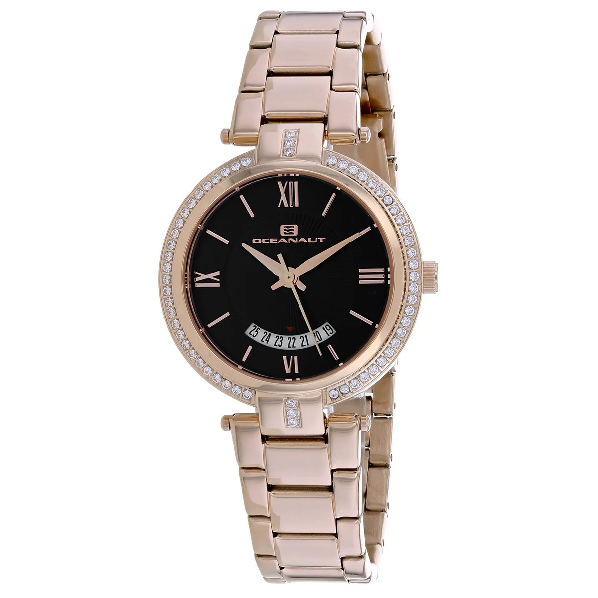 Stainless steel watch with black dial and bracelet