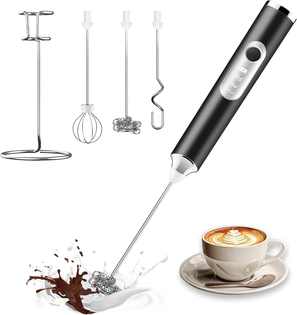  Brentwood DDQ Rechargeable Milk Frother 3 Heads 3 Speeds 1500mAh 8000 RPM White — product photo