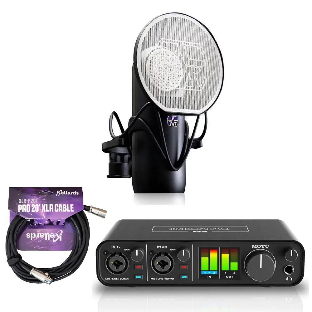 Motu Motu M2 2x2 USB Audio Interface with Aston Element Microphone Bundle and Kellards XLR Cable — product photo