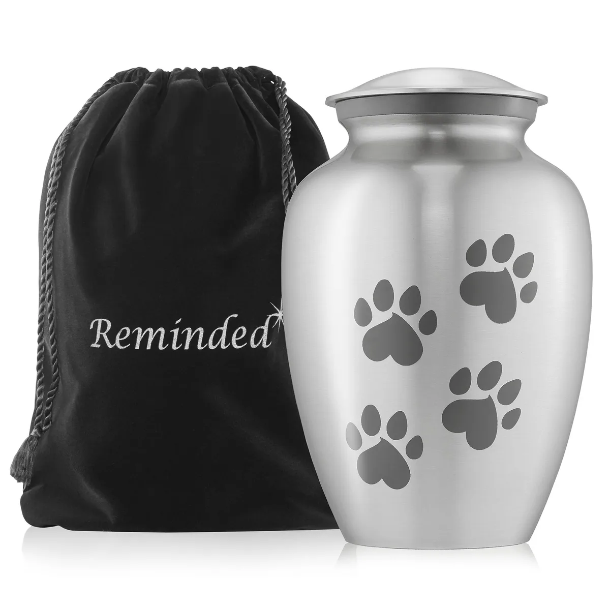 Reminded Reminded Solid Brass Pet Urn 8 Inch Paw Print Silver 70 cu in Home Accent — product photo