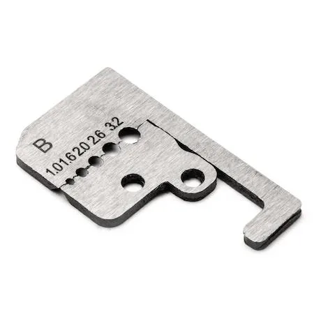 Pair of metal wire stripper blades with five precision holes for 1.0 to 3.2 mm² wire