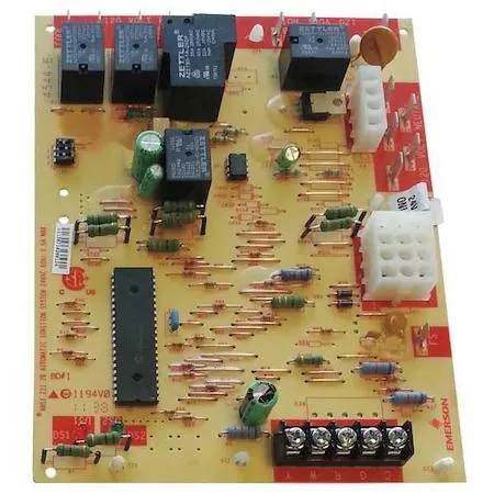 White-Rodgers furnace control board with green circuit board and multiple connectors