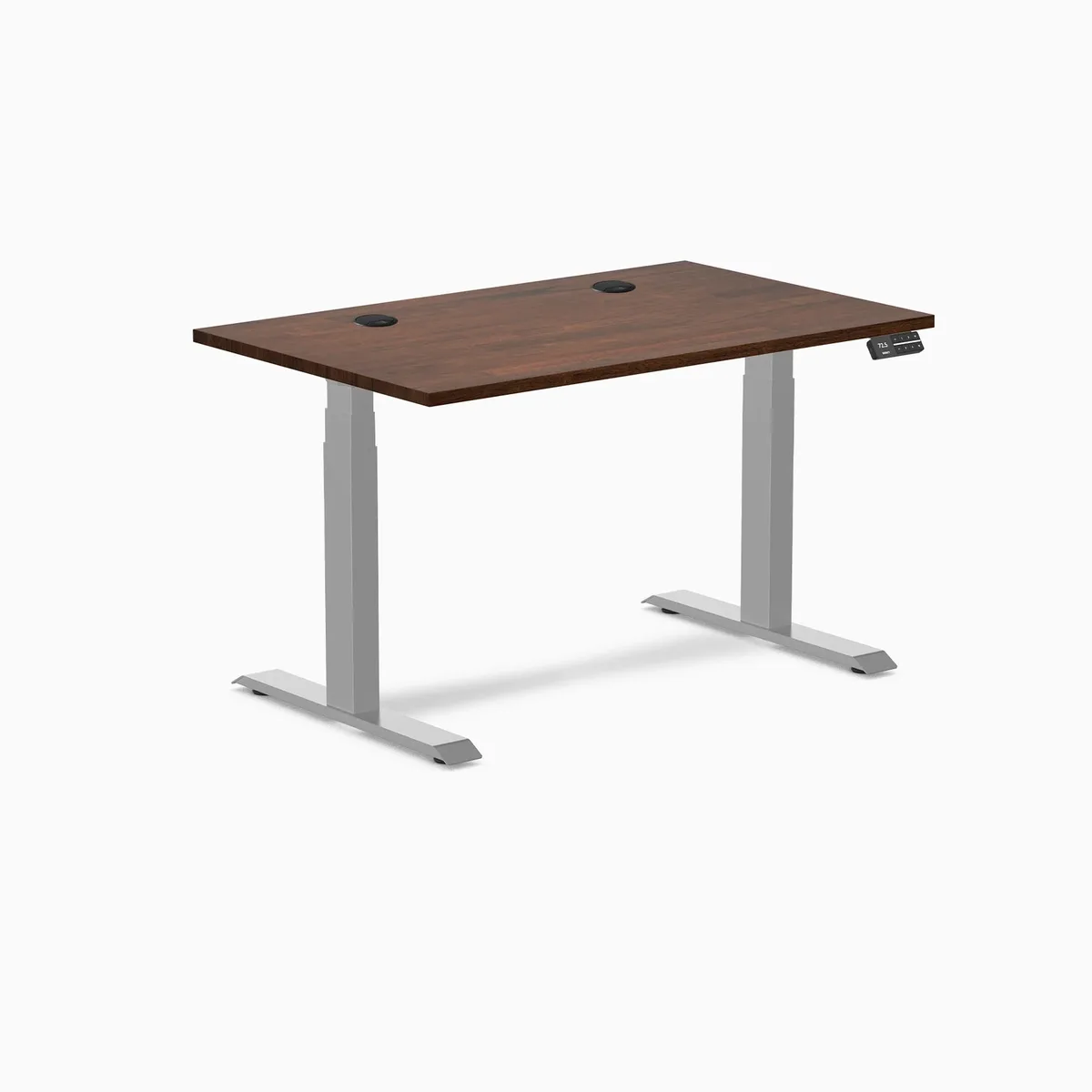 Desky Desky Dual Rubberwood Sit Stand Desk Red Walnut 48 x 30 inches Grommets Grey Frame office furniture — product photo