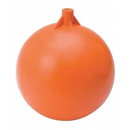 White plastic spherical float ball six inches diameter with threaded connection