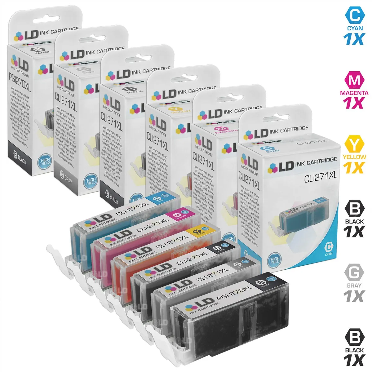 LD Products LD Products Compatible Ink Cartridge for Canon PGI-270XL CLI-271XL High Yield 6-Pack — product photo