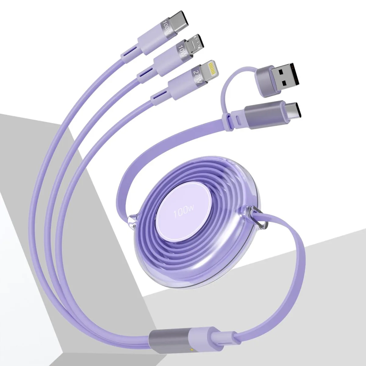 Mobee Mobee Retractable 5-in-1 USB-C Multi Charger Cable Purple — product photo
