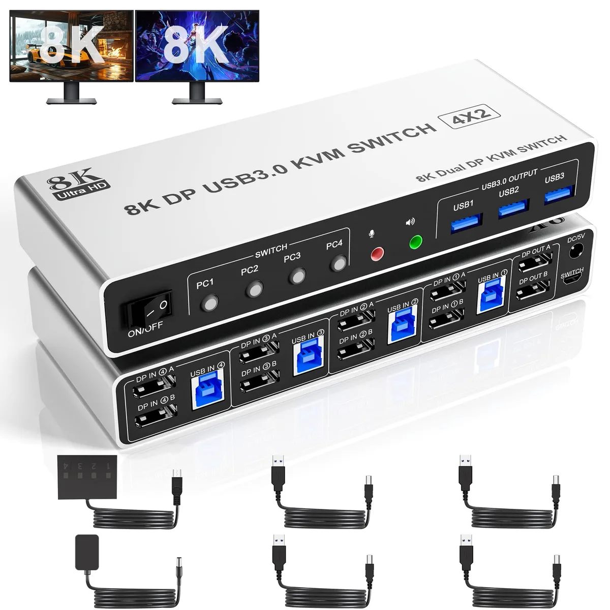 Vszerda Vszerda DP402C-USB3.0-8K-CZY KVM Switch 4-Port DP1.4 8K@60Hz Dual Monitor — product photo