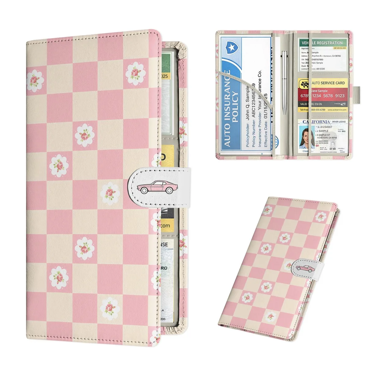  Viator Gear Car Registration and Insurance Holder Pink Checkerboard — product photo