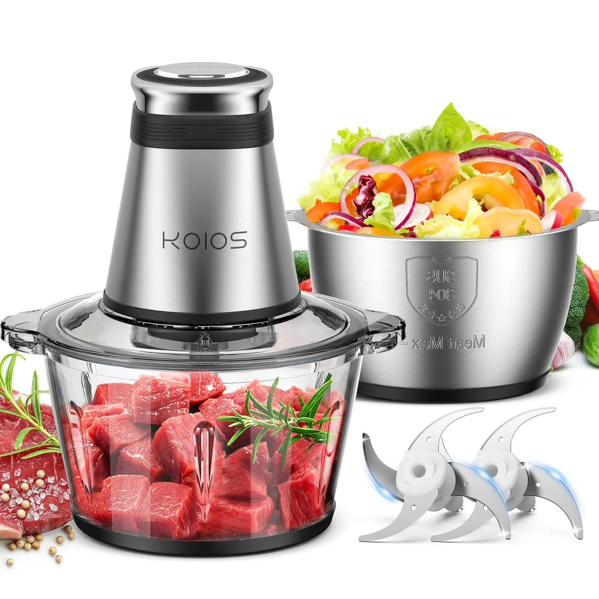  KOIOS AMJ-301 food processor 500W 2 bowls 8 cup black — product photo