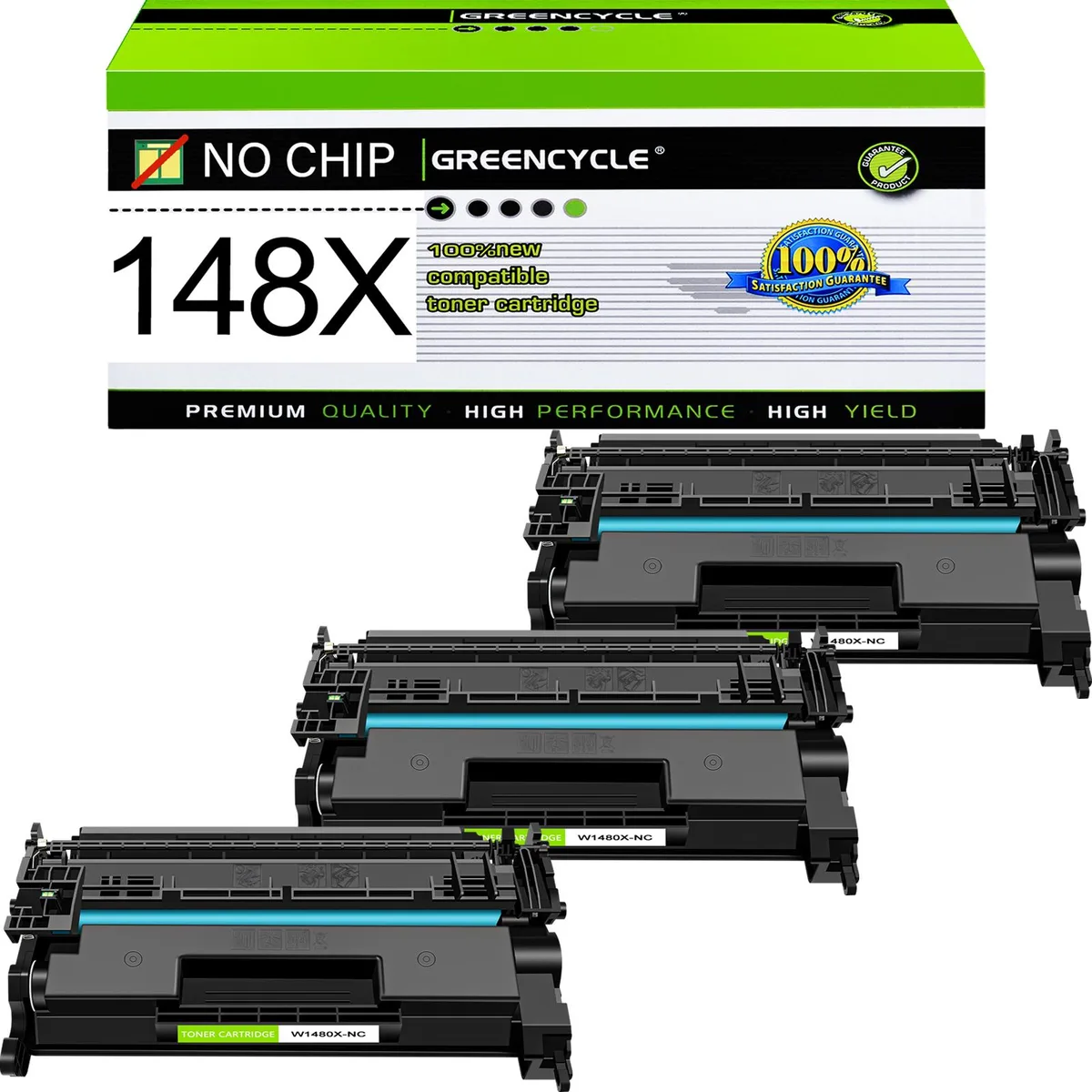 GREENCYCLE GREENCYCLE W1480X-NC No Chip Black Toner Cartridge 3 Pack 9500 Pages — product photo