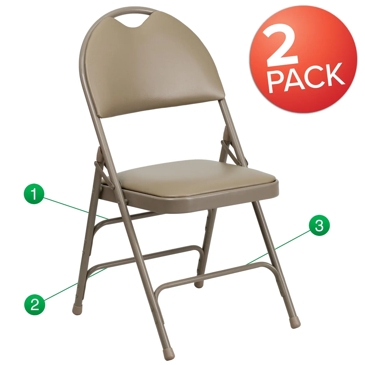 Flash Furniture Flash Furniture HERCULES Series Beige Vinyl Metal Folding Chair 2 Pack — product photo