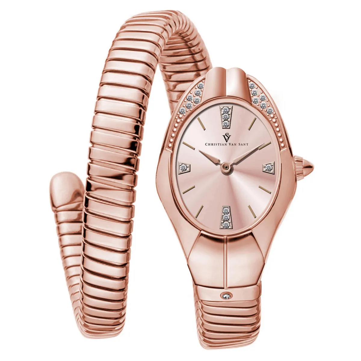 Rose gold dial stainless steel watch on matching bracelet