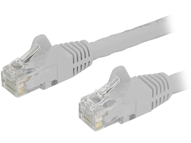 White 12 ft Cat6 Ethernet cable with snagless gold RJ45 connectors