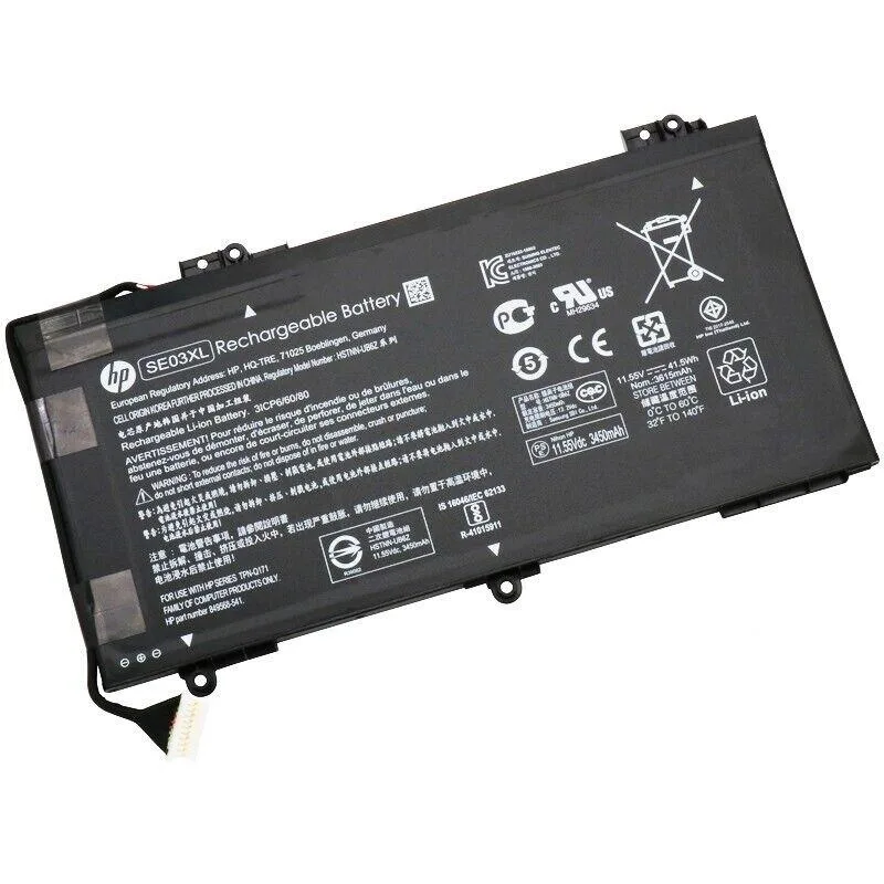 Rectangular black lithium-ion laptop battery with connector strip