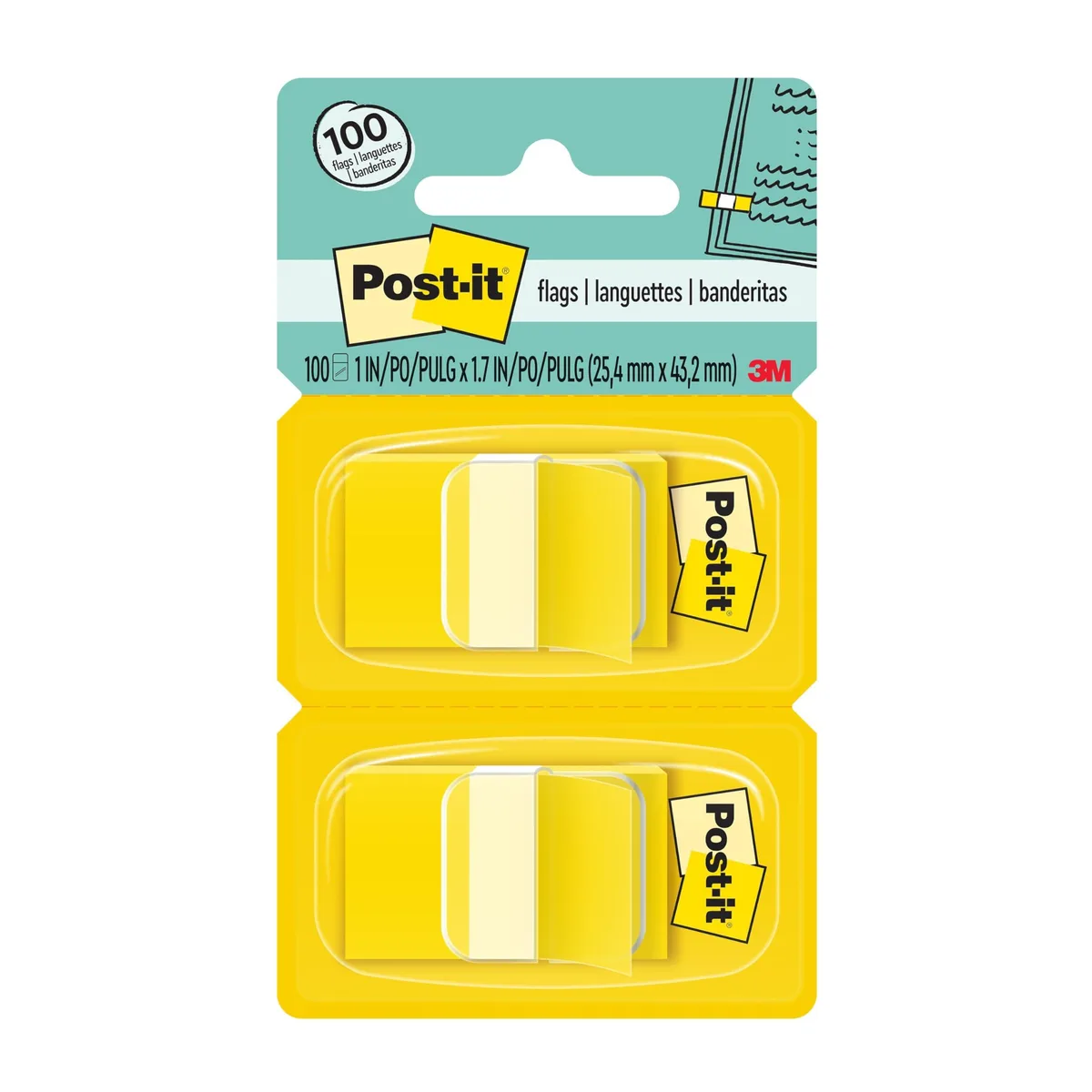  Scotch Post-it Flags 680-YW2 Yellow 1 in 50 per Dispenser 2 Dispensers — product photo