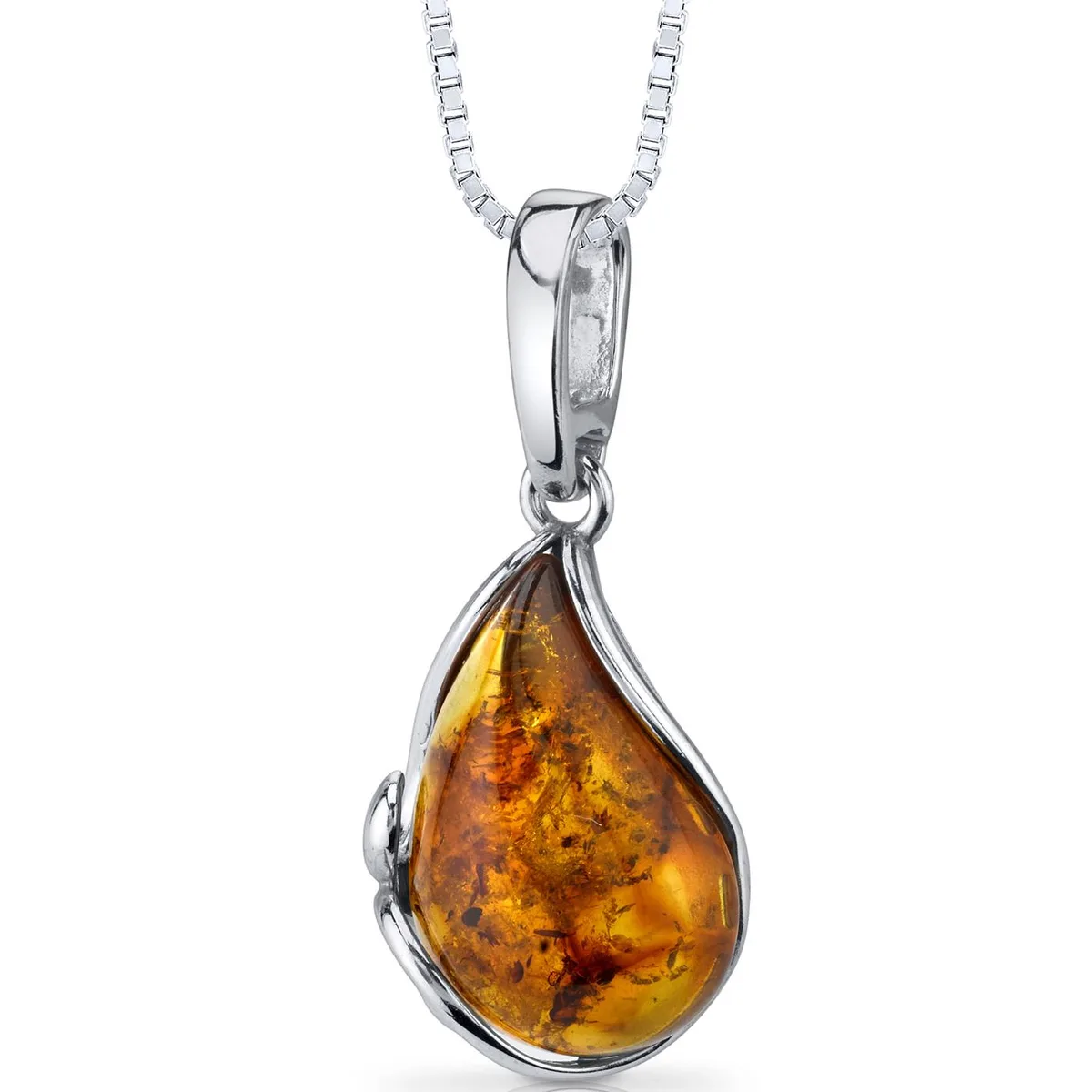 Oravo Oravo Baltic Amber Tear Drop Pendant Necklace Sterling Silver Cognac 18 — product photo