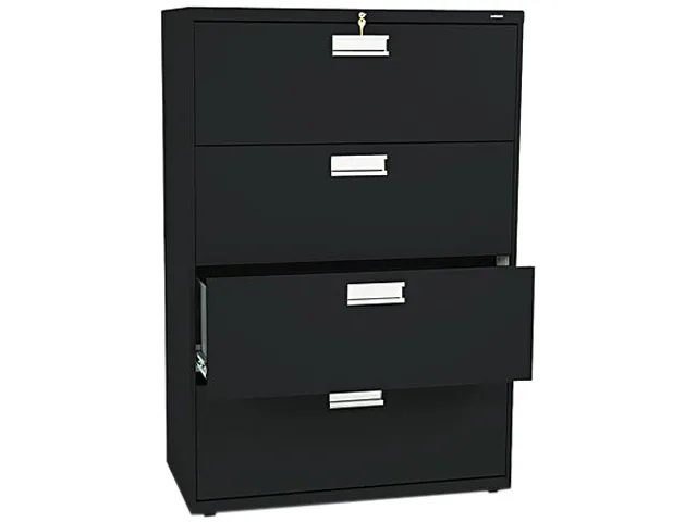 HON HON HON684LP 600 Series Four-Drawer Lateral File 36W 19.25D 53.25H Black office furniture — product photo