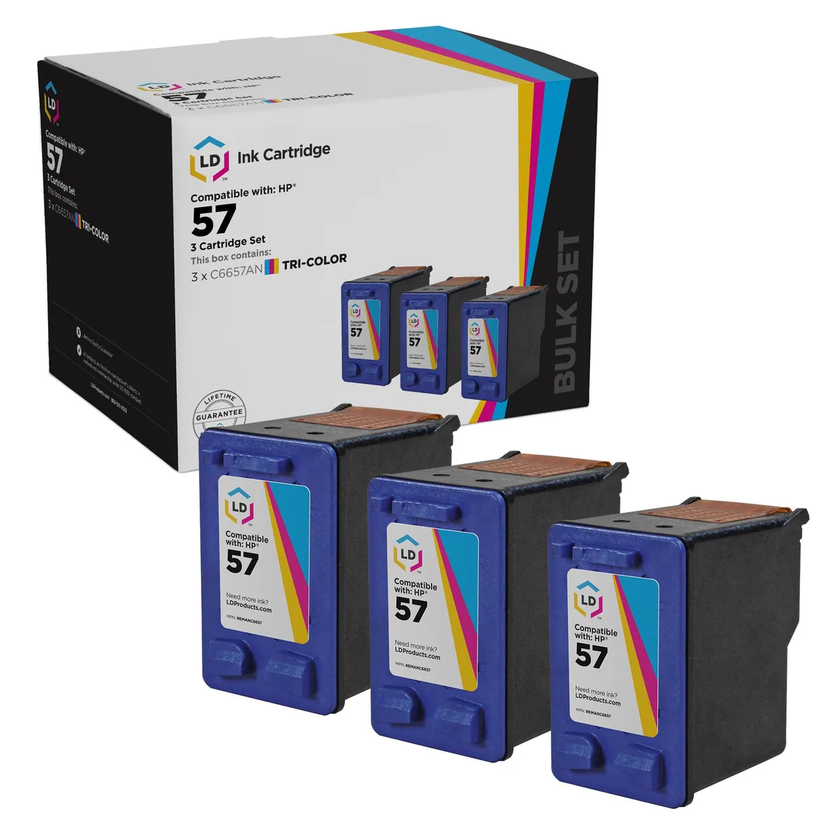 LD Products LD Products Remanufactured Ink Cartridge for HP 57 C6657AN Tri-Color 3-Pack 391 Pages — product photo