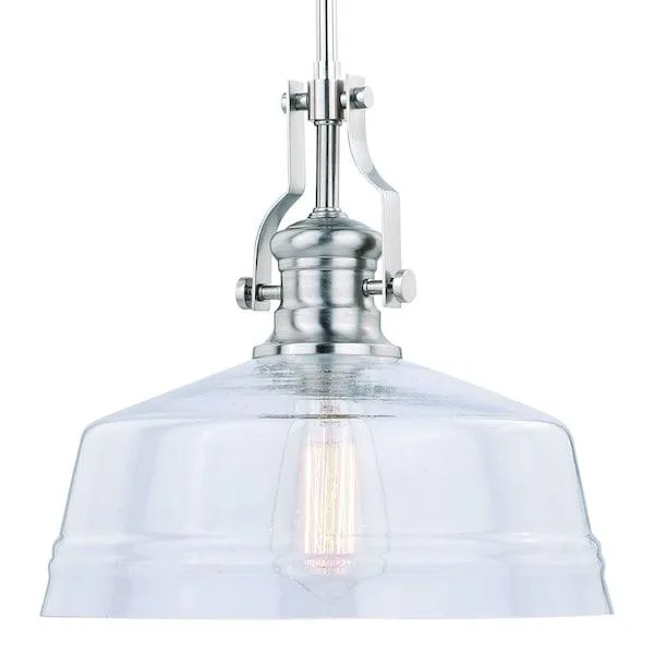 Vaxcel Vaxcel Beloit P0273 1-Light Satin Nickel Farmhouse Pendant Clear Glass — product photo