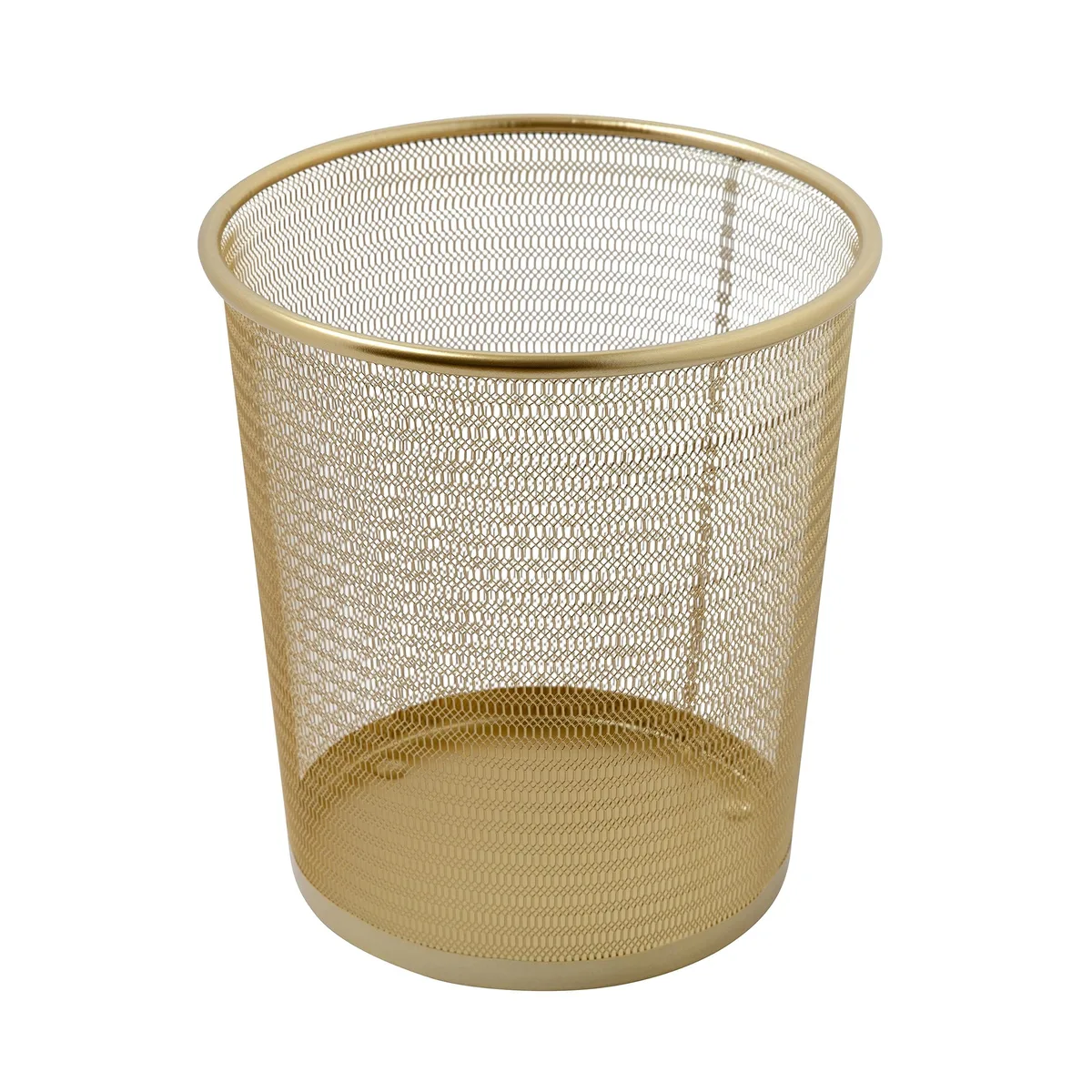 Three white plastic wastebaskets, 4.5 gallon capacity, 10 by 10 by 11 inches