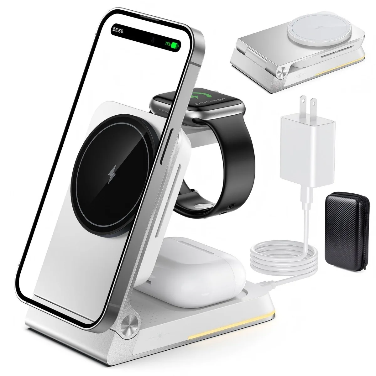 SOLOCARBOY 3-in-1 Foldable Wireless Charger Silver — product photo