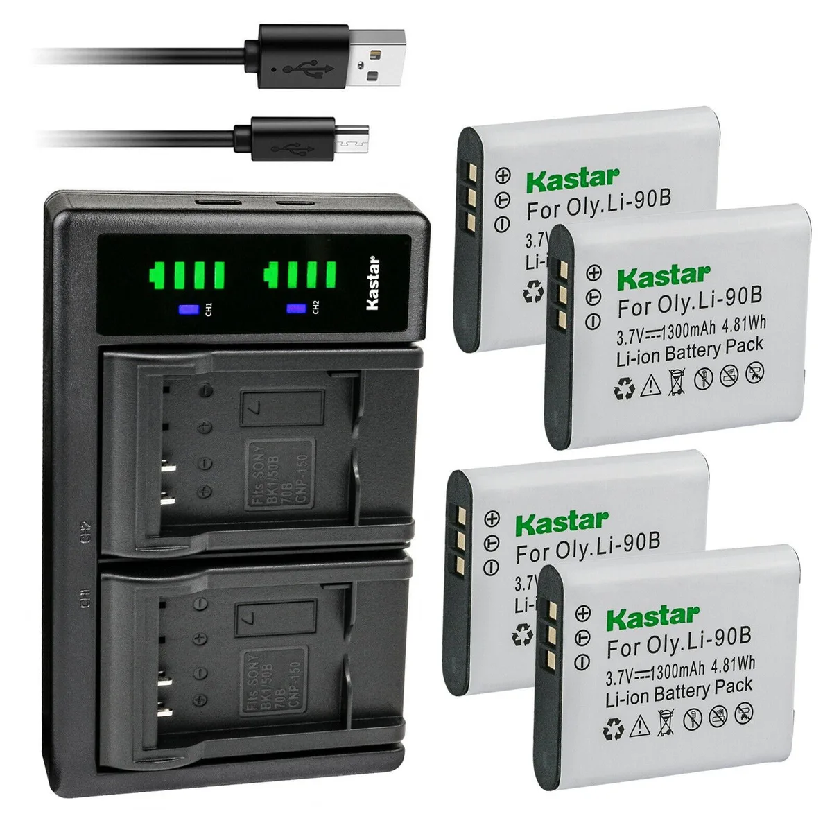 Kastar Kastar Li-90B 4-Pack Battery &amp; LTD2 USB Charger for Olympus TG-1 TG-2 TG-3 TG-4 TG-5 — product photo