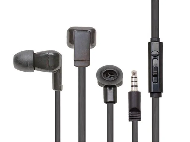 White in-ear earbuds with inline microphone and straight plug
