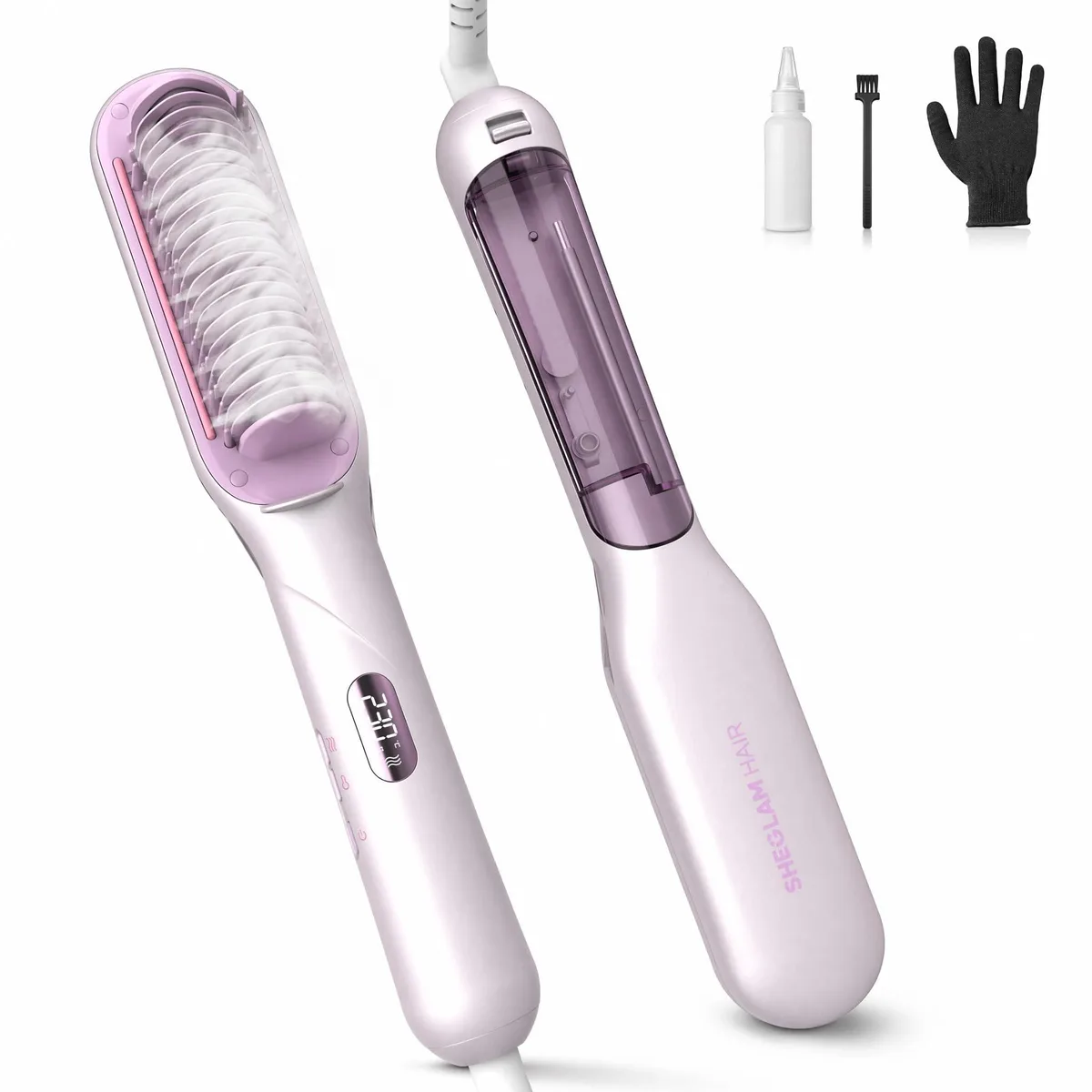 SHEGLAM steam straightener brush with LCD display