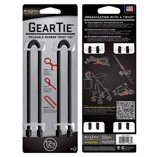 NITE IZE NITE IZE Gear Tie 12" 2 Pack Black — product photo