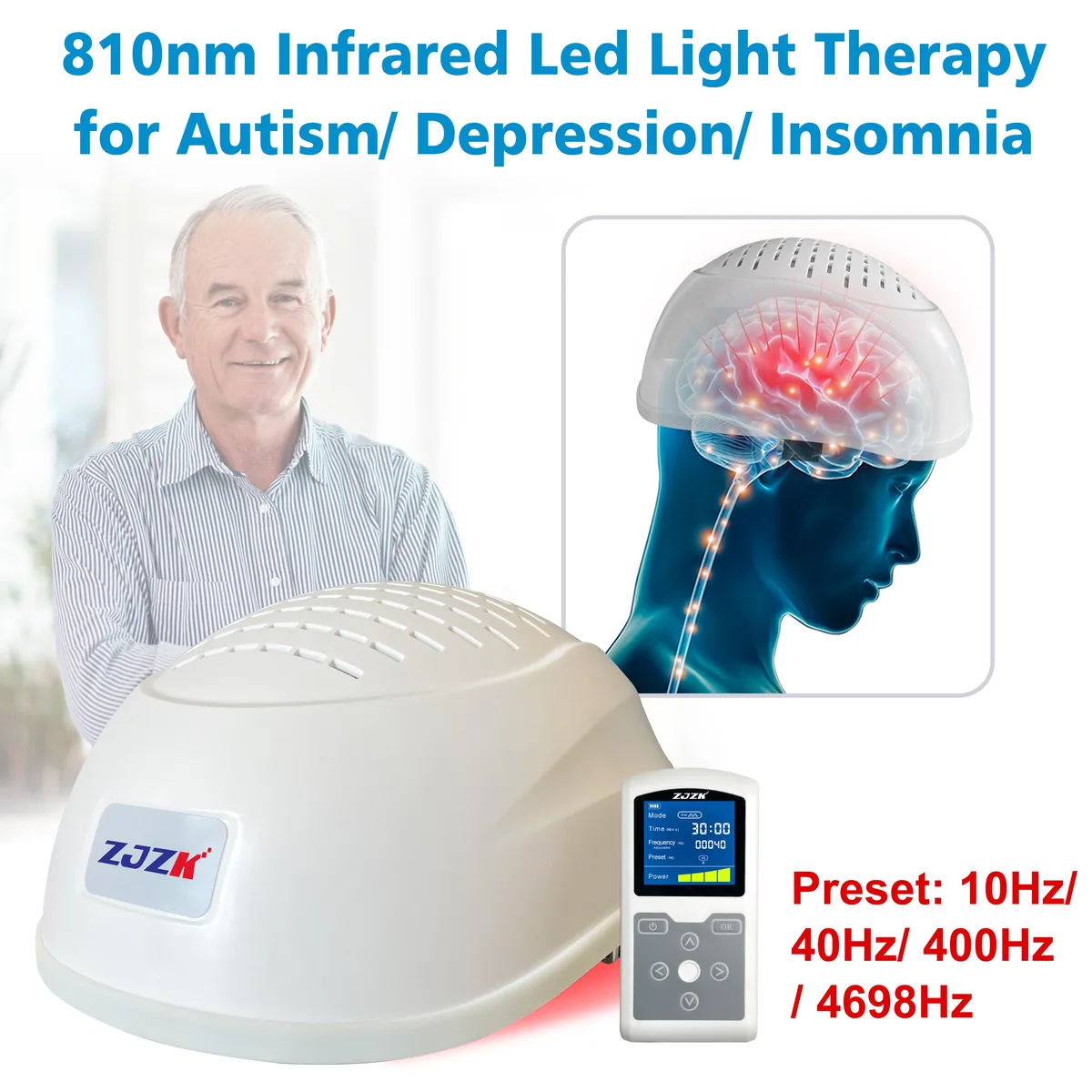 ZJZK ZJZK 280 LED 810nm Red Light Therapy Helmet White — product photo