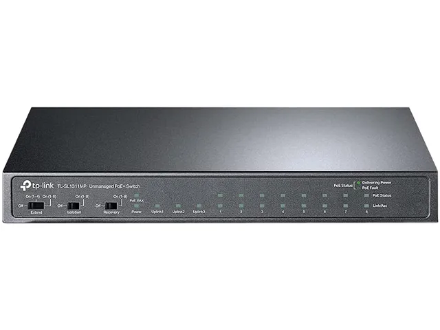 TP-Link TP-Link TL-SL1311MP 8-port 10/100 PoE+ network switch with 2 Gigabit uplink and 1 SFP port — product photo