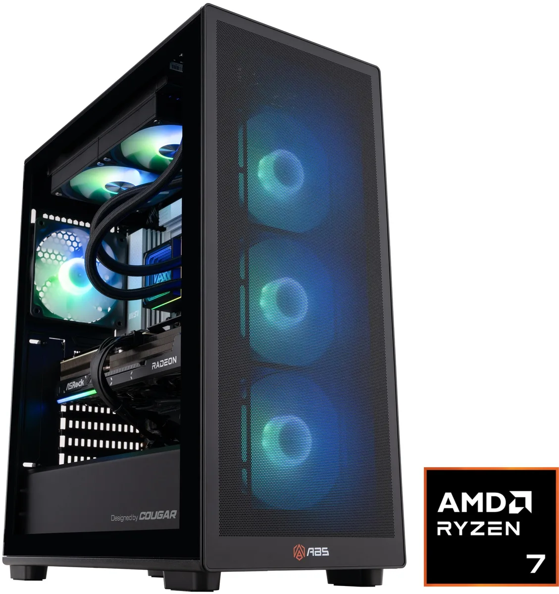 ABS ABS SIIR9800X3D9070XT gaming PC Ryzen 7 9800X3D Radeon RX 9070 XT 16GB 32GB DDR5 1TB NVMe — product photo