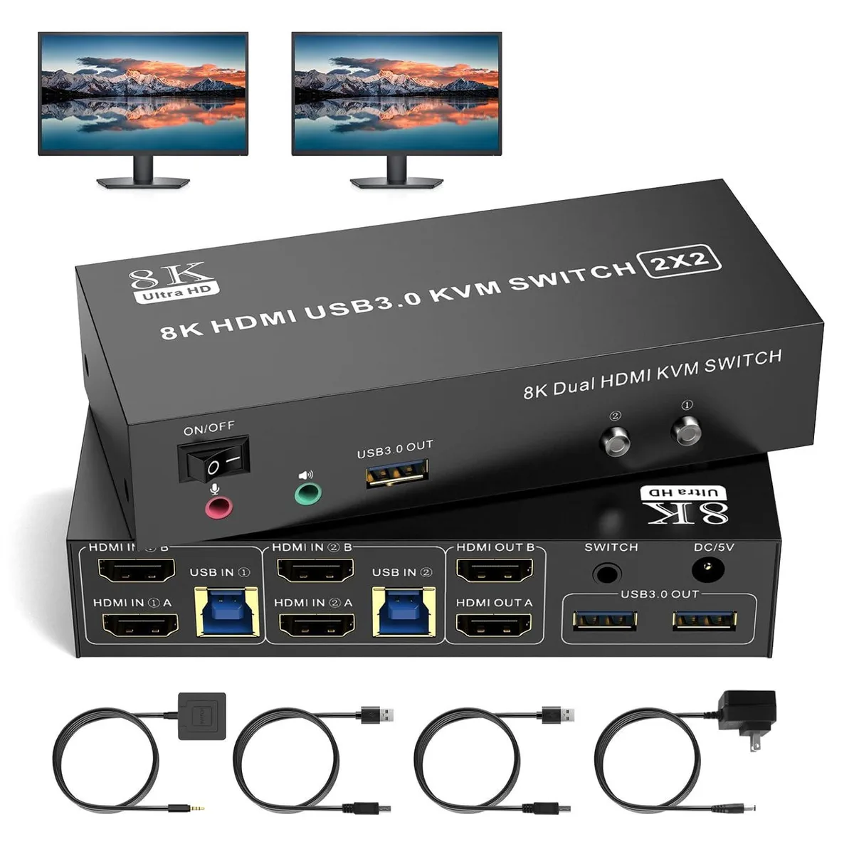 WRIARICH WRIARICH HDMI KVM Switch 2 Port 8K@60Hz 4K@60Hz USB 3.0 Desktop Controller — product photo