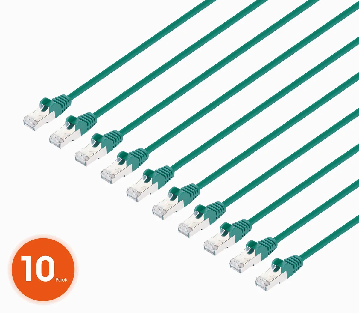 Intellinet Network Solutions Intellinet Cat8.1 U/FTP Slim Network Ethernet Cable 10 ft Green 10-Pack 40G 2 GHz — product photo