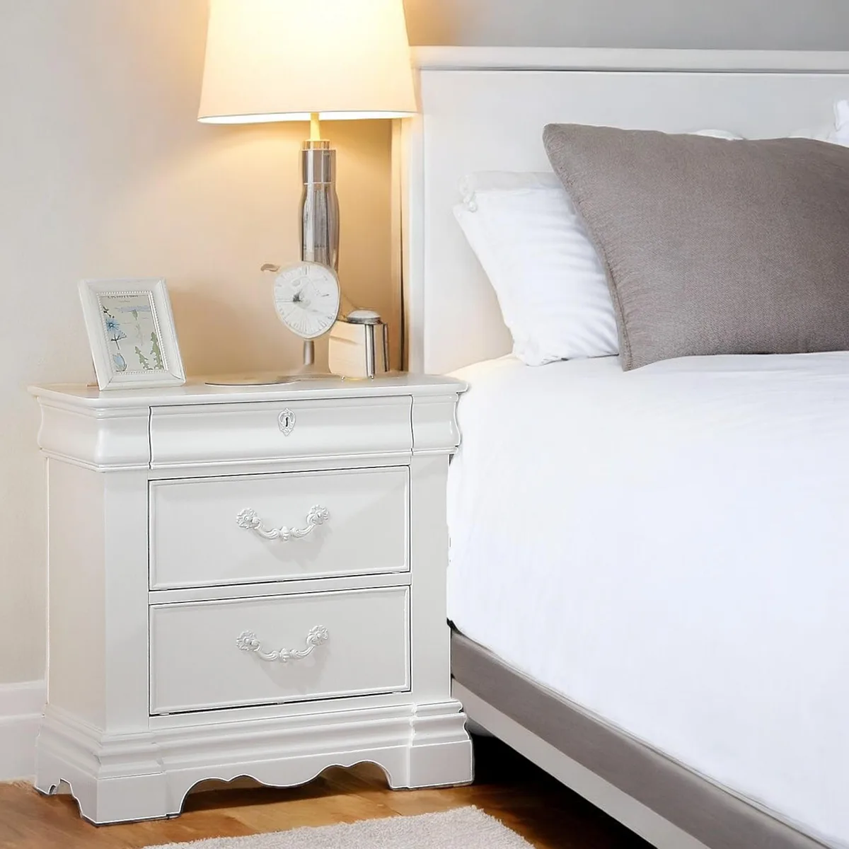 tuphen tuphen White 3-Drawer Nightstand with Hidden Top Drawer 28x26x16 — product photo