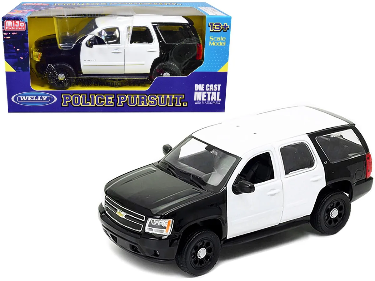 Welly Diecast Welly Diecast 2008 Chevrolet Tahoe Unmarked Police Car Black and White 1/24 hobby collectible — product photo