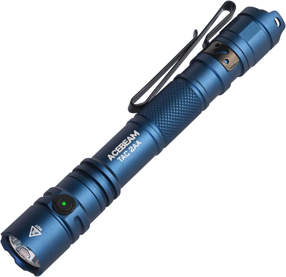 Compact tactical flashlight with dual tail and side switches, matte finish, pocket clip