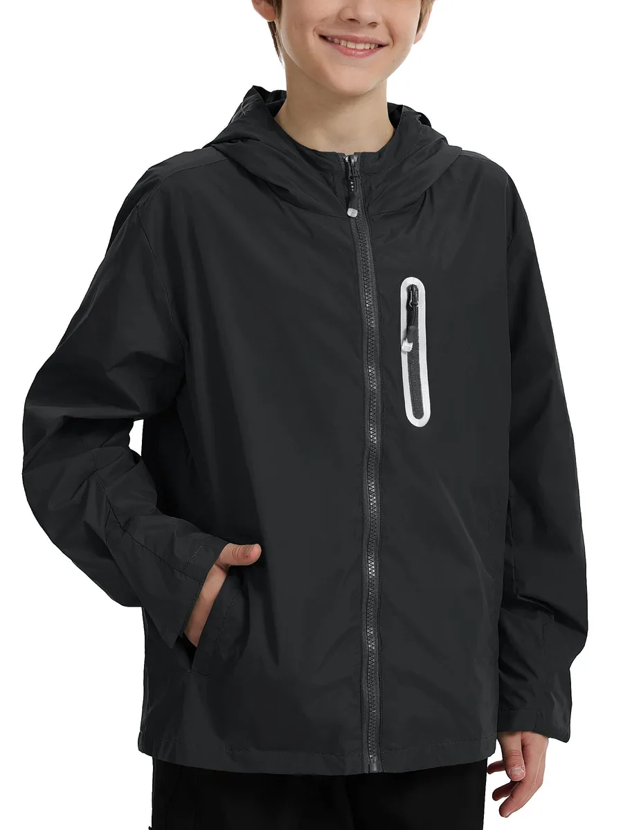 UIQUR Kids Waterproof Raincoat Black Size 10-12 Years — product photo