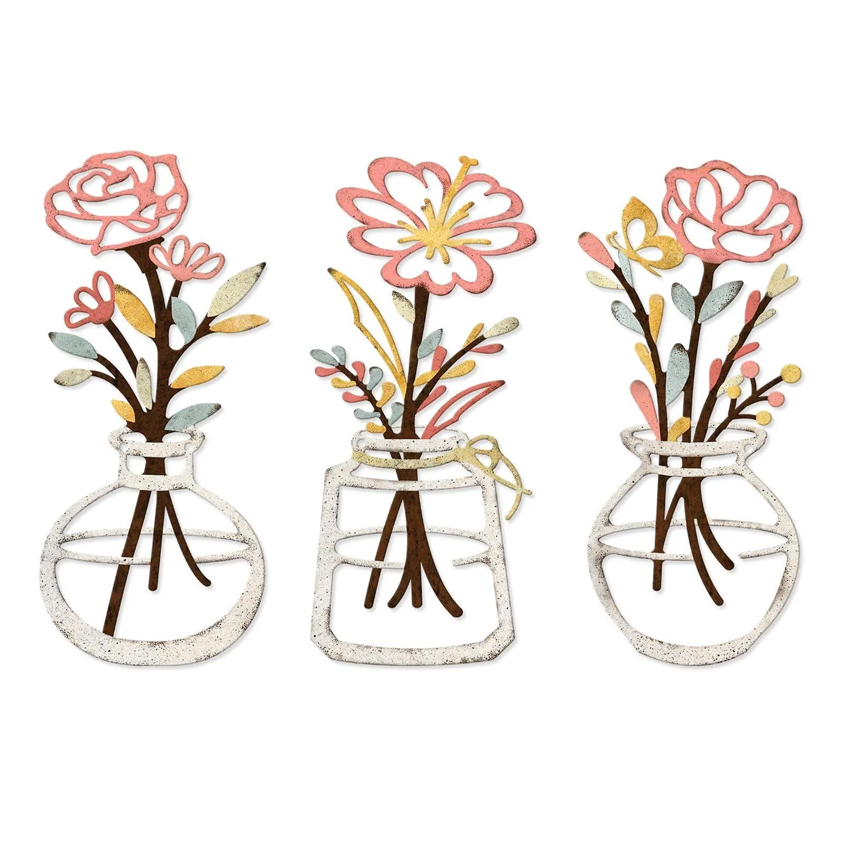  ARTINME 3 Piece Metal Flower Wall Art Set Beige 6.2x14.1in — product photo