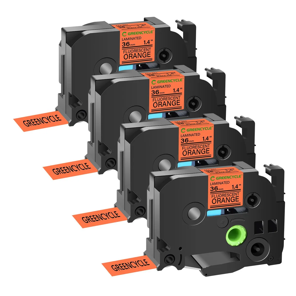 GREENCYCLE GREENCYCLE TZe-B61 label 36mm 1.4" Black on Fluorescent Orange 4 pack — product photo