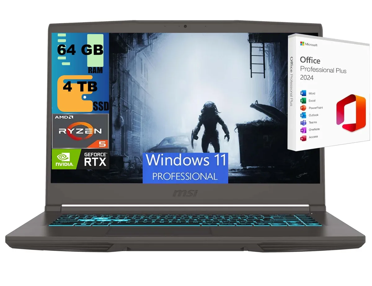 MSI MSI Thin A15 gaming laptop 15.6" FHD 144Hz Ryzen 5 7535HS RTX 2050 64GB 4TB — product photo