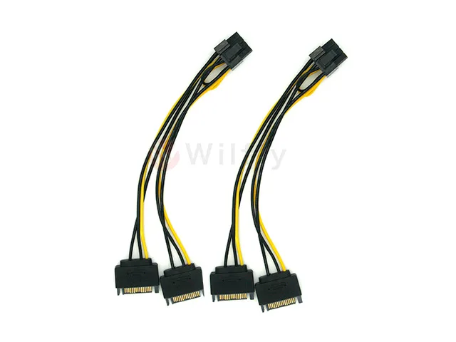 Wilfly Wilfly Dual SATA 15pin to PCI-E 8pin (6+2) Power Adapter Cable 20cm 2PCS — product photo