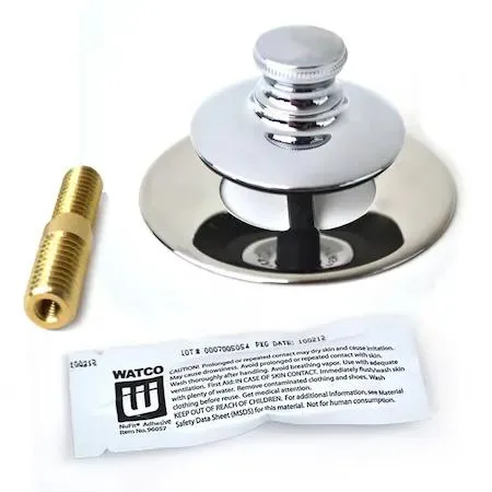 Transparent silicone bath stopper with chrome finish push-pull knob, fits over existing drain