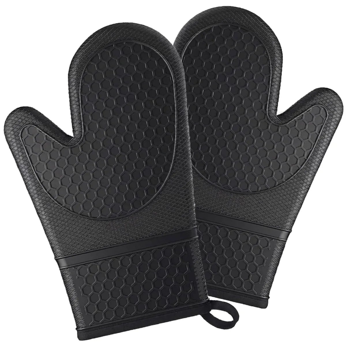  PONYOTOP Thick Silicone Oven Mitts 2-Pack Black 500°F — product photo