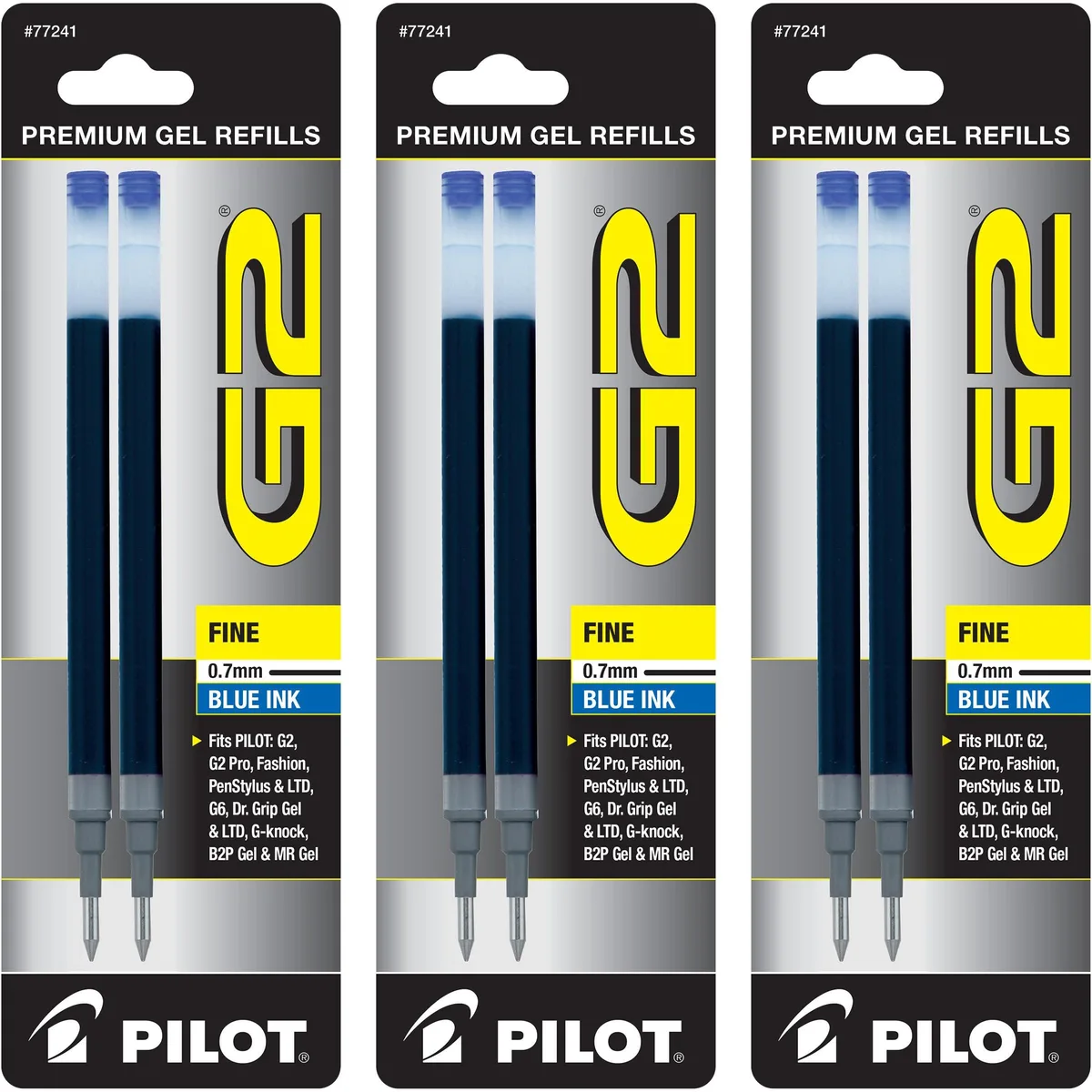 Pilot G2 Gel Ink Refills 0.7mm Blue 6 Pack 77241BLU-3PK — product photo