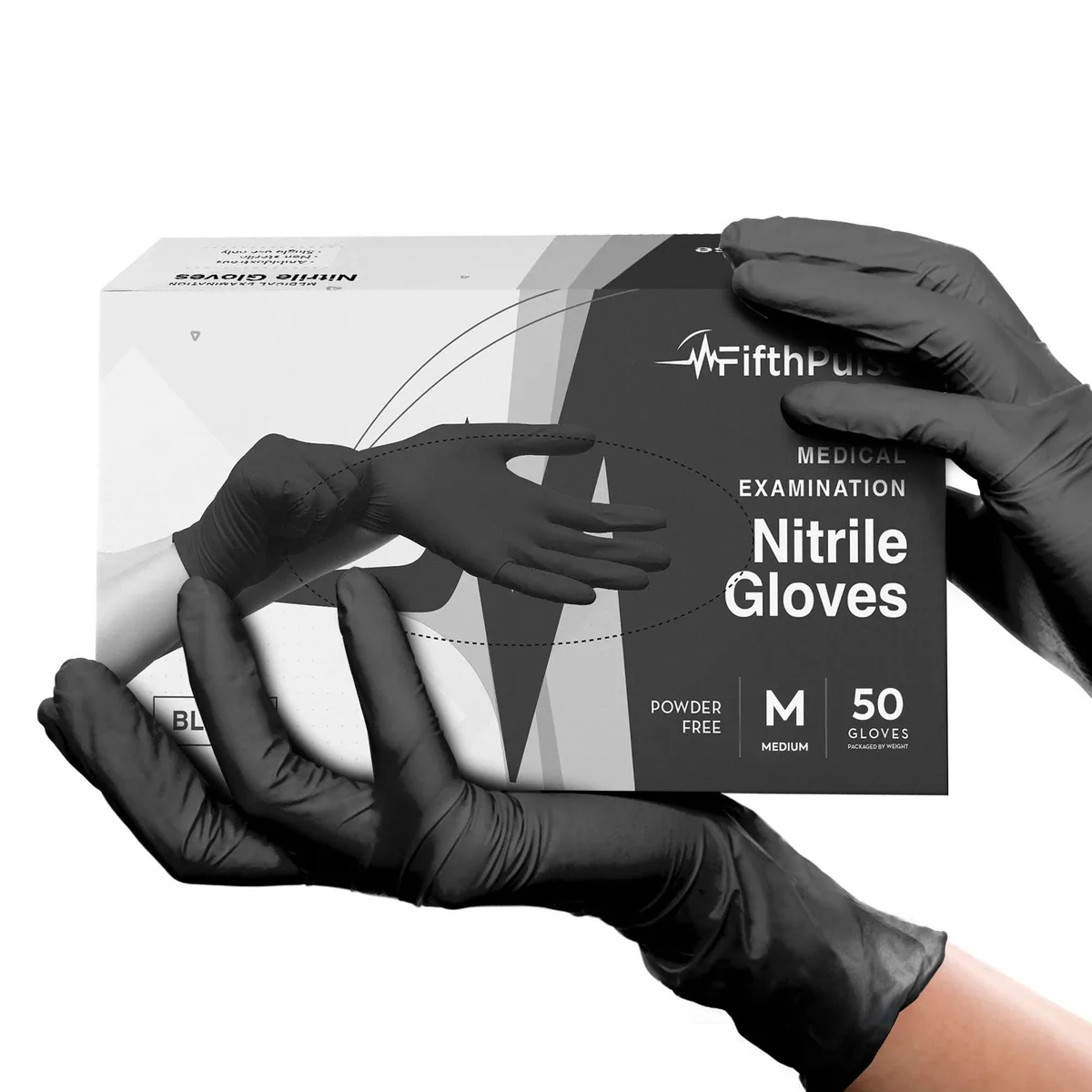Box of 50 black nitrile gloves, medium size